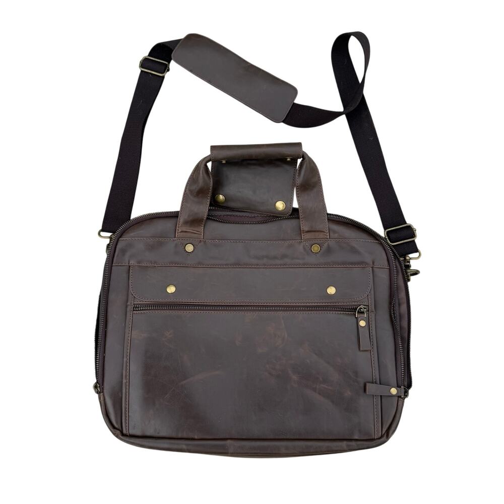 Nice leather? professional briefcase laptop computer bag with strap Brown